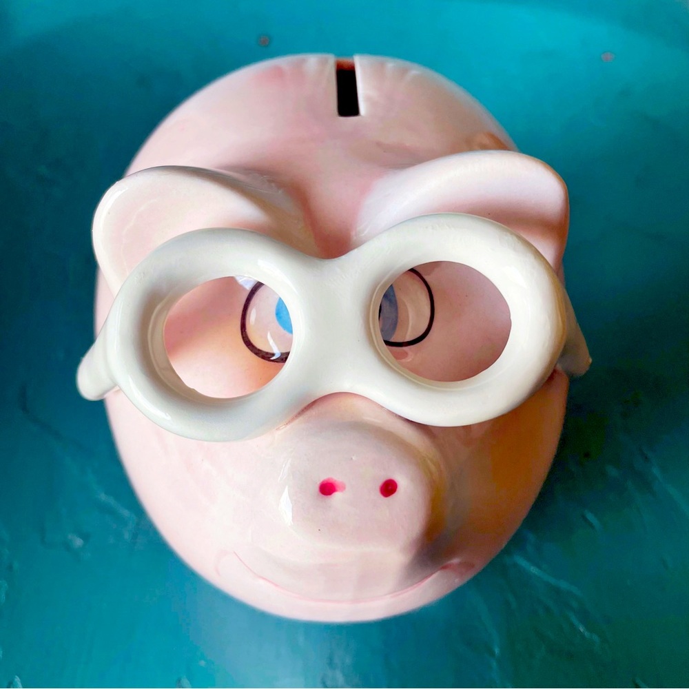 Vintage Eclectic Pig Wearing Glasses Ceramic Glazed Piggy Bank